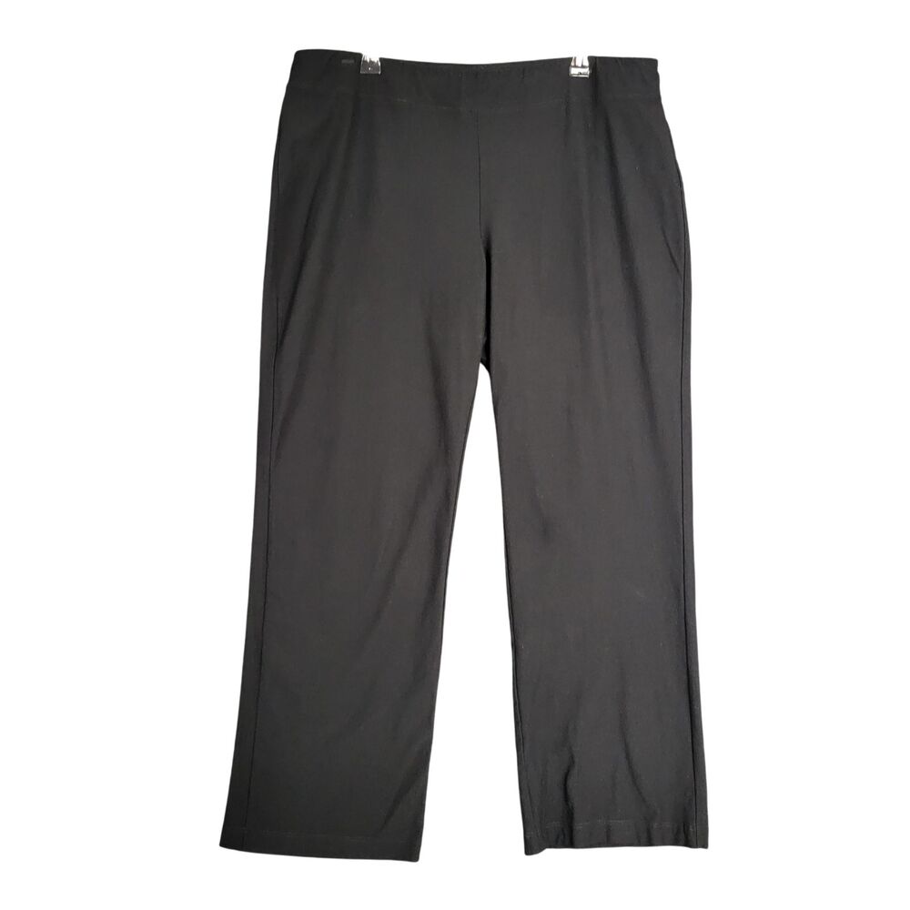 EILEEN FISHER Black Cropped Straight Leg Stretch Crepe Pull On Pants SIZE MEDIUM